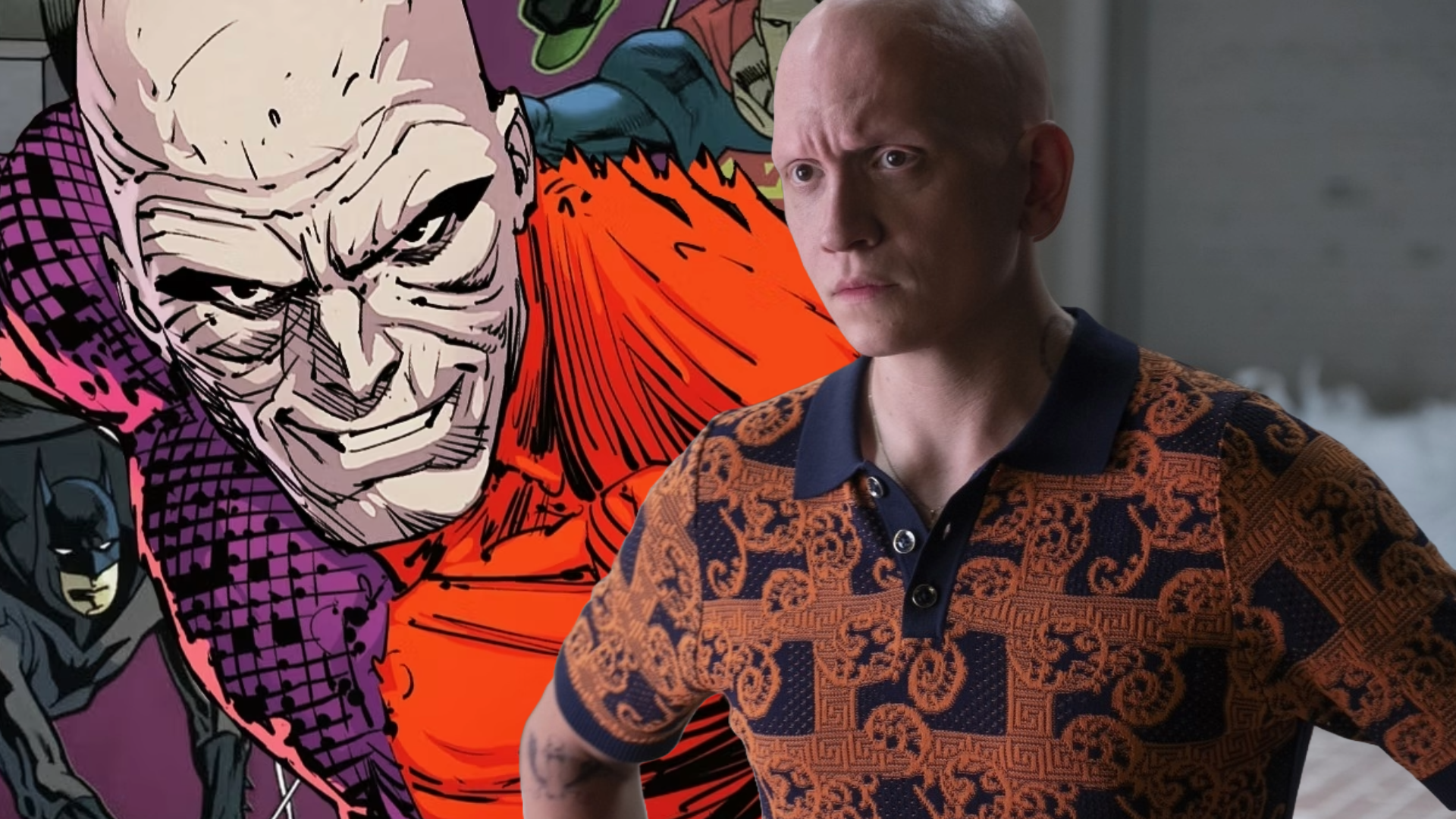 Ator Anthony Carrigan ao lado do personagem Metamorfo