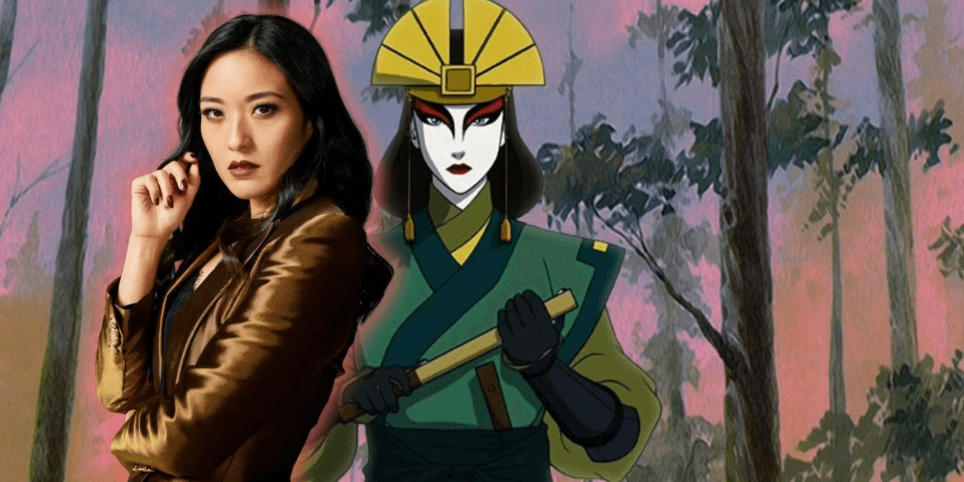 Imagem da atriz Yvonne Chapman ao lado da Avatar Kyoshi